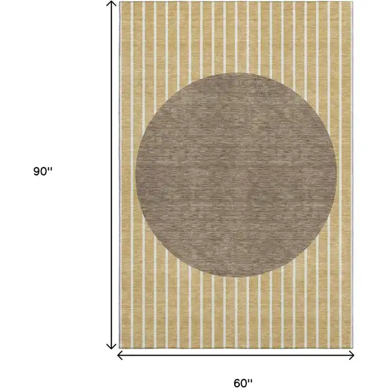 Wheat Ivory And Brown Striped Washable Area Rug With UV Protection Photo 9