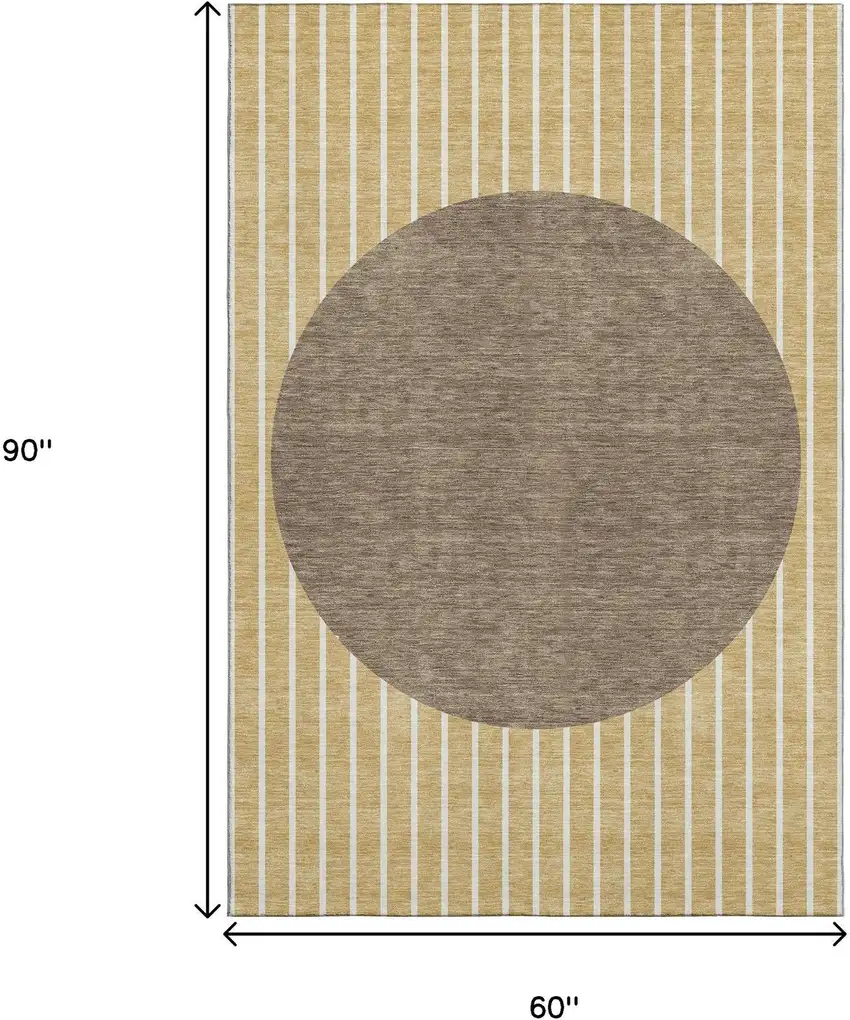 Wheat Ivory And Brown Striped Washable Area Rug With UV Protection Photo 9