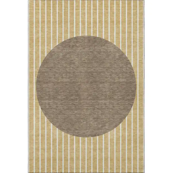 Wheat Ivory And Brown Striped Washable Area Rug With UV Protection Photo 2