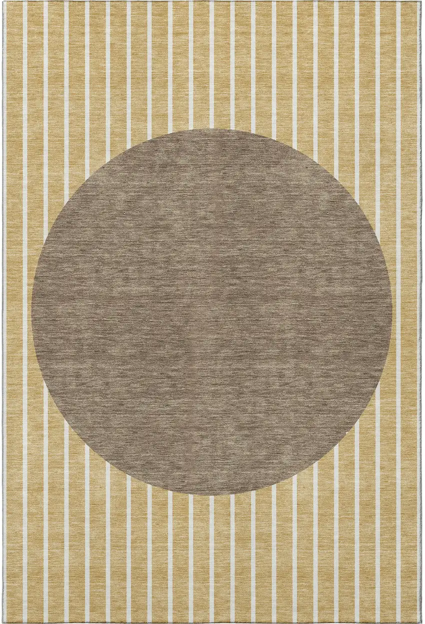 Wheat Ivory And Brown Striped Washable Area Rug With UV Protection Photo 2