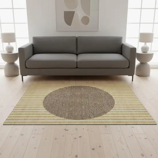 Wheat Ivory And Brown Striped Washable Area Rug With UV Protection Photo 2