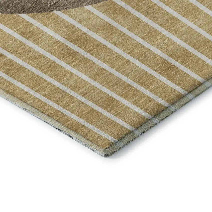 Wheat Ivory And Brown Striped Washable Area Rug With UV Protection Photo 6