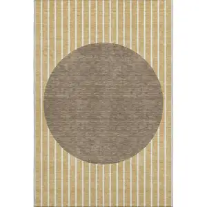Photo of Wheat Ivory And Brown Striped Washable Area Rug With UV Protection