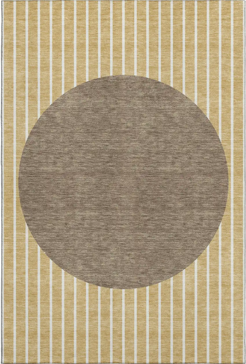 Wheat Ivory And Brown Striped Washable Area Rug With UV Protection Photo 1