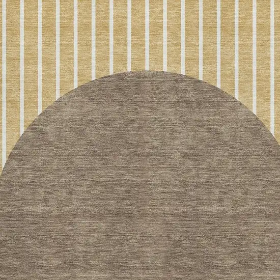 Wheat Ivory And Brown Striped Washable Area Rug With UV Protection Photo 2