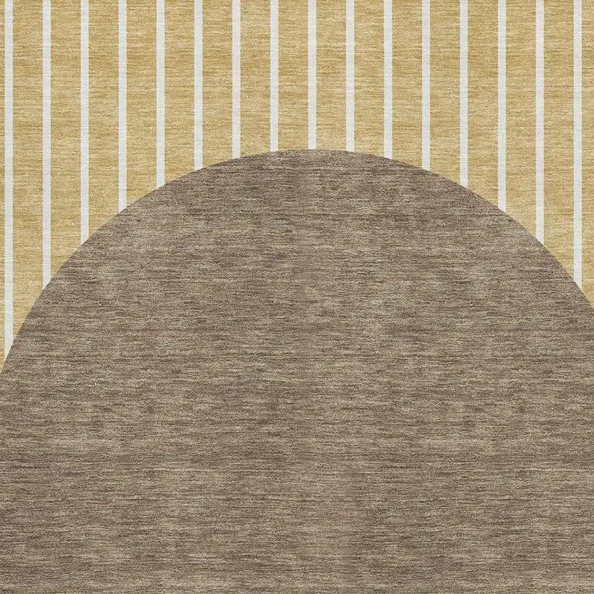 Wheat Ivory And Brown Striped Washable Area Rug With UV Protection Photo 2