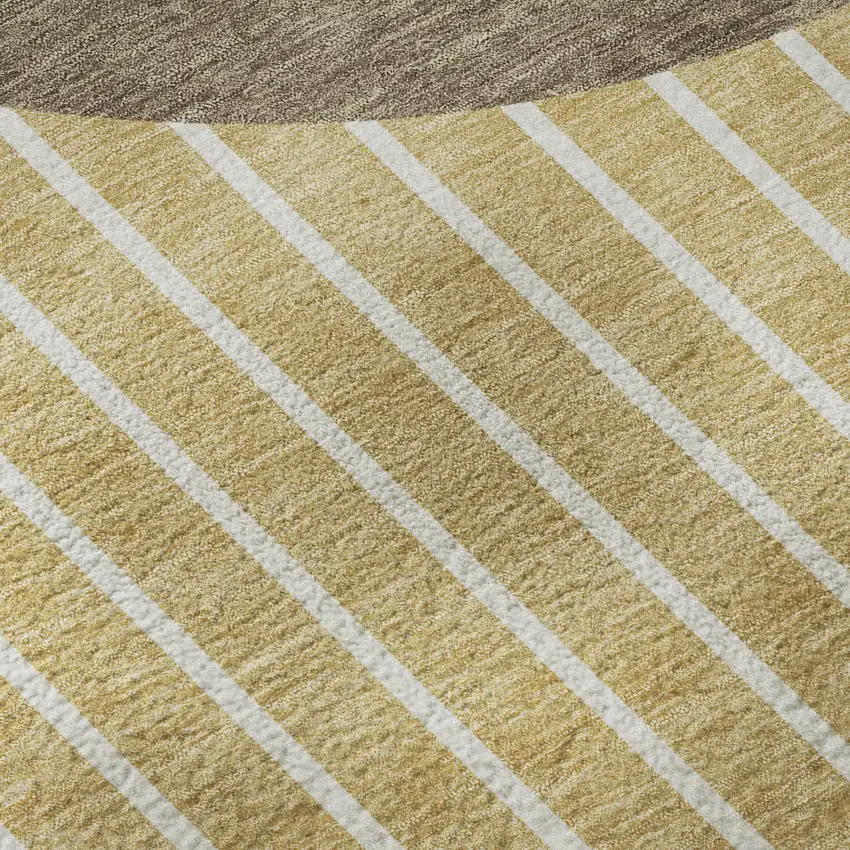 Wheat Ivory And Brown Striped Washable Area Rug With UV Protection Photo 9
