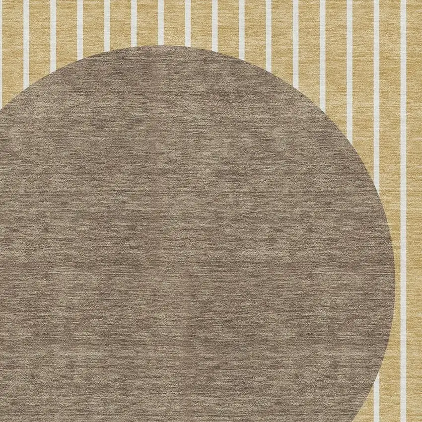 Wheat Ivory And Brown Striped Washable Area Rug With UV Protection Photo 2