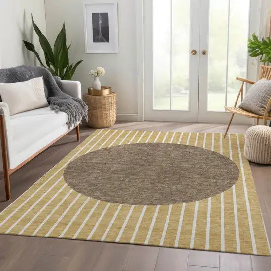 Wheat Ivory And Brown Striped Washable Area Rug With UV Protection Photo 5