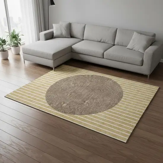 Wheat Ivory And Brown Striped Washable Area Rug With UV Protection Photo 2