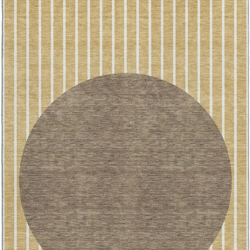 Wheat Ivory And Brown Striped Washable Area Rug With UV Protection Photo 3