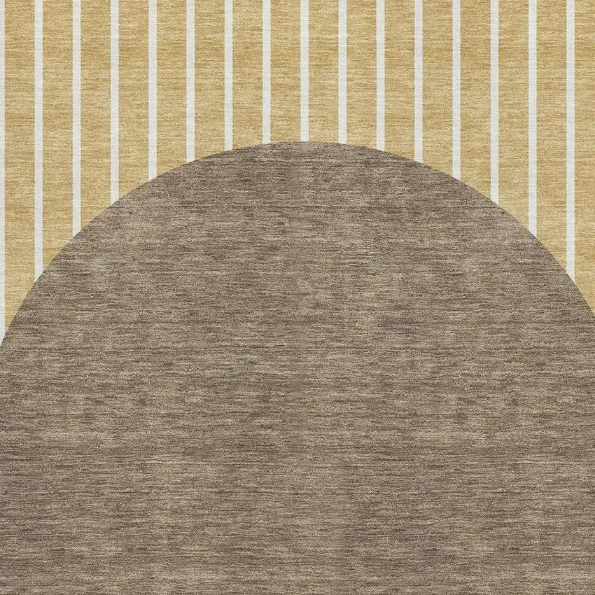 Wheat Ivory And Brown Striped Washable Area Rug With UV Protection Photo 2