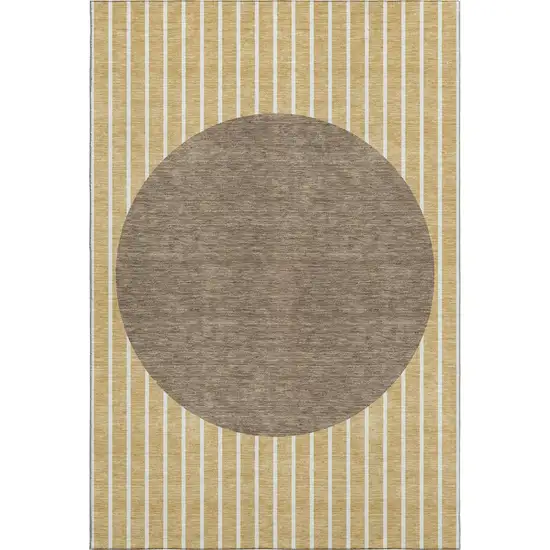 Wheat Ivory And Brown Striped Washable Area Rug With UV Protection Photo 1