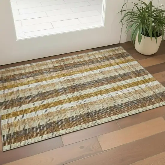 Wheat Ivory And Copper Plaid Washable Area Rug With UV Protection Photo 2