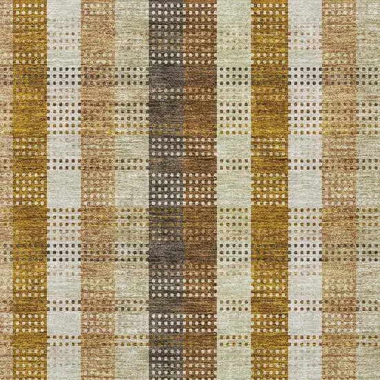 Wheat Ivory And Copper Plaid Washable Area Rug With UV Protection Photo 3