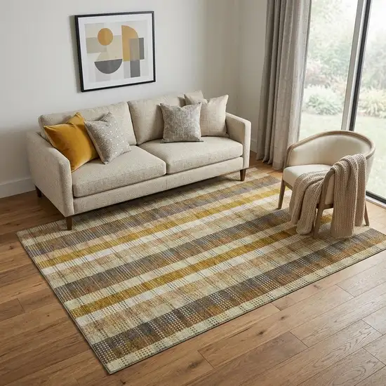 Wheat Ivory And Copper Plaid Washable Area Rug With UV Protection Photo 1