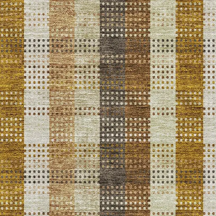 Wheat Ivory And Copper Plaid Washable Area Rug With UV Protection Photo 2