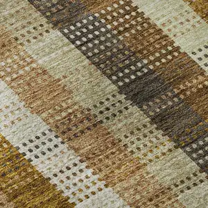 Photo of Wheat Ivory And Copper Plaid Washable Area Rug With UV Protection
