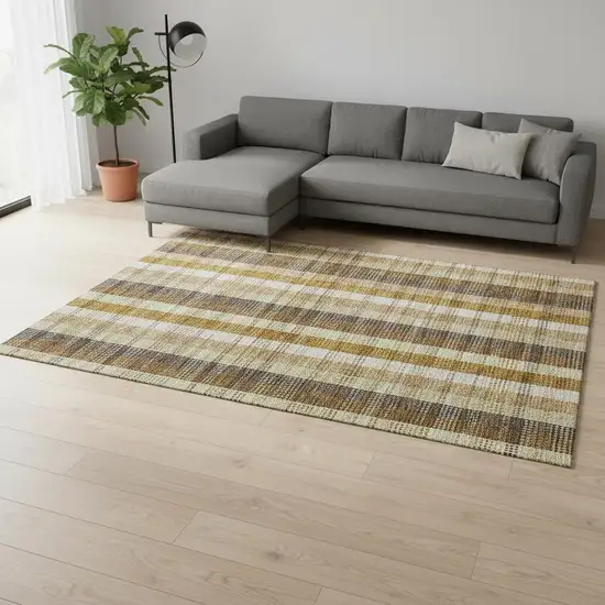 Wheat Ivory And Copper Plaid Washable Area Rug With UV Protection Photo 2