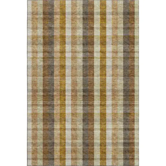 Wheat Ivory And Copper Plaid Washable Area Rug With UV Protection Photo 1