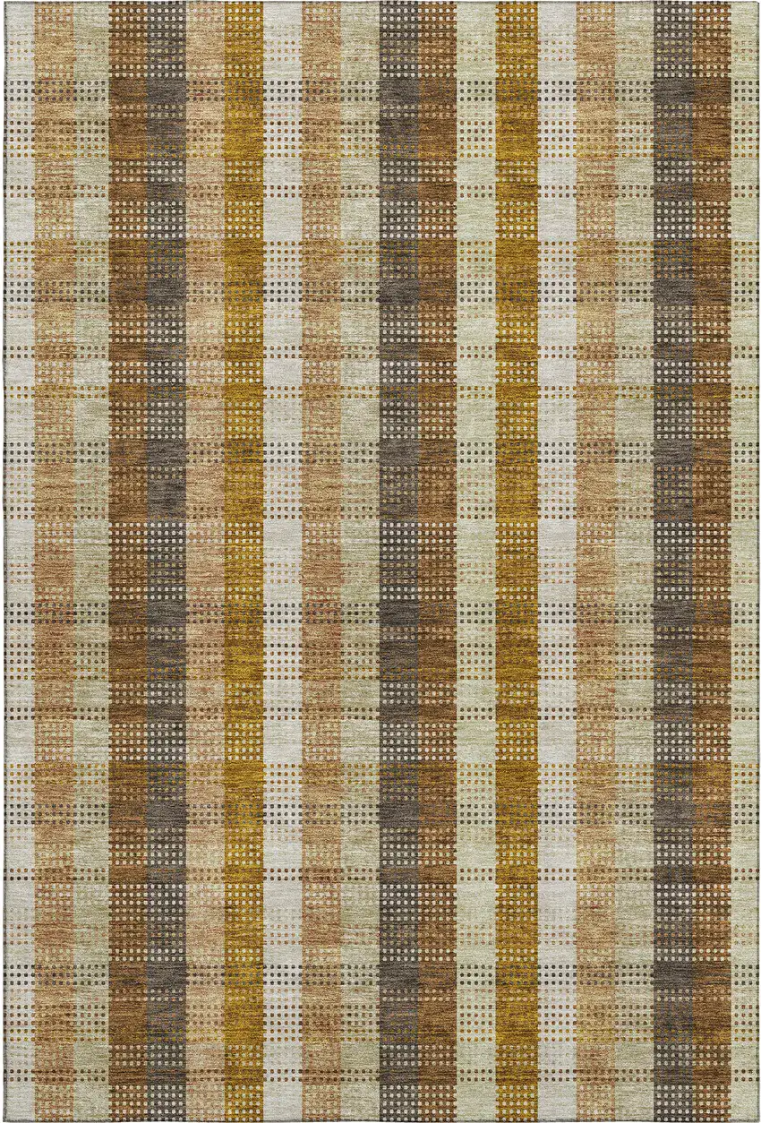 Wheat Ivory And Copper Plaid Washable Area Rug With UV Protection Photo 1