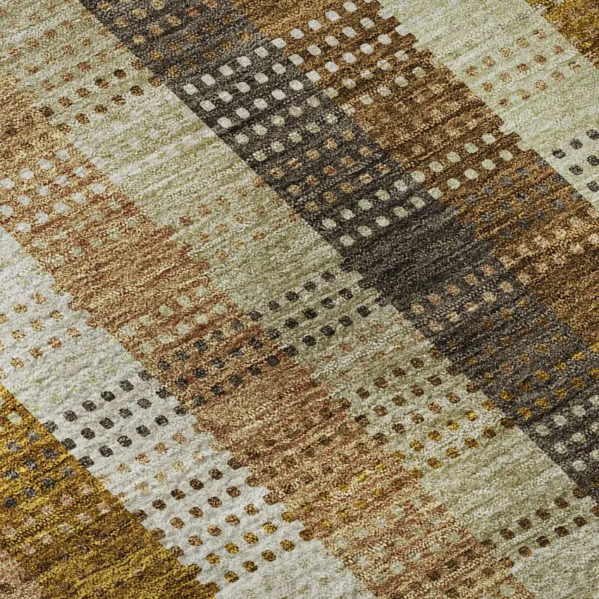 Wheat Ivory And Copper Plaid Washable Area Rug With UV Protection Photo 9