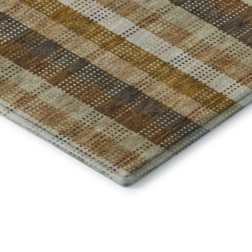 Wheat Ivory And Copper Plaid Washable Area Rug With UV Protection Photo 7