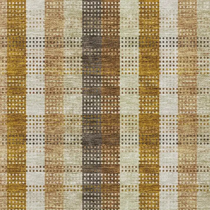 Wheat Ivory And Copper Plaid Washable Area Rug With UV Protection Photo 3