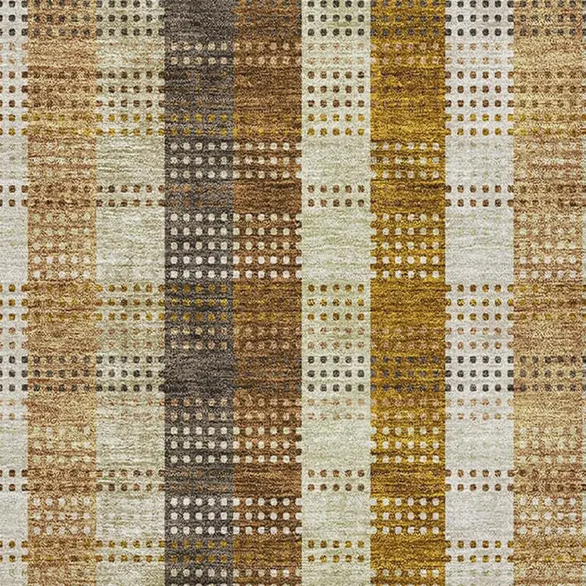 Wheat Ivory And Copper Plaid Washable Area Rug With UV Protection Photo 2