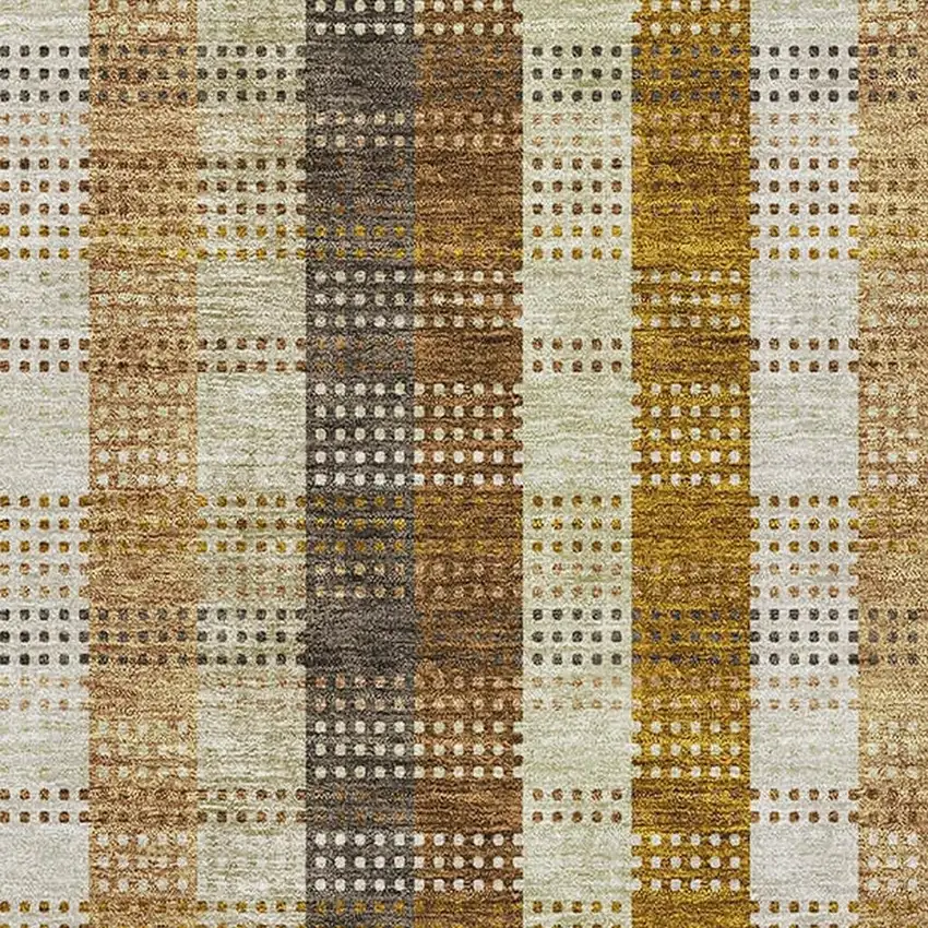 Wheat Ivory And Copper Plaid Washable Area Rug With UV Protection Photo 2