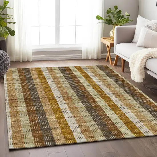 Wheat Ivory And Copper Plaid Washable Area Rug With UV Protection Photo 4