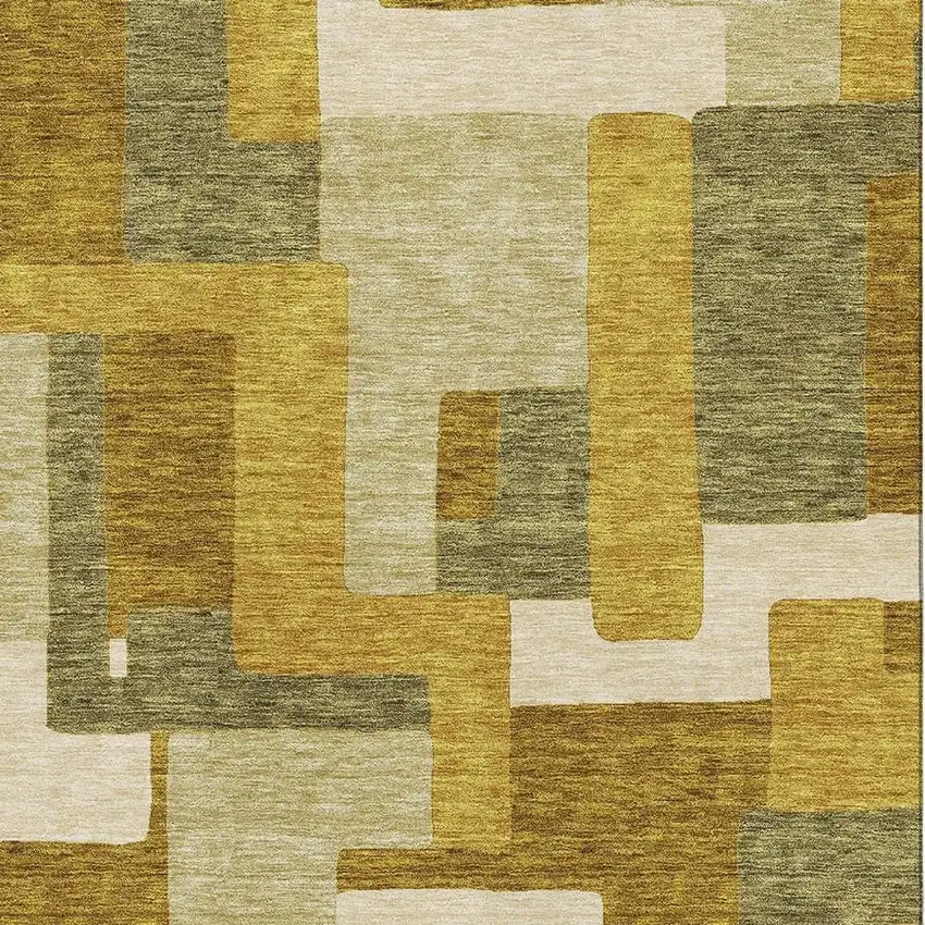 Wheat Ivory And Gold Geometric Washable Area Rug With UV Protection Photo 2