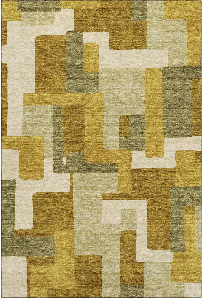 Wheat Ivory And Gold Geometric Washable Area Rug With UV Protection Photo 1