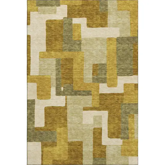 Wheat Ivory And Gold Geometric Washable Area Rug With UV Protection Photo 1