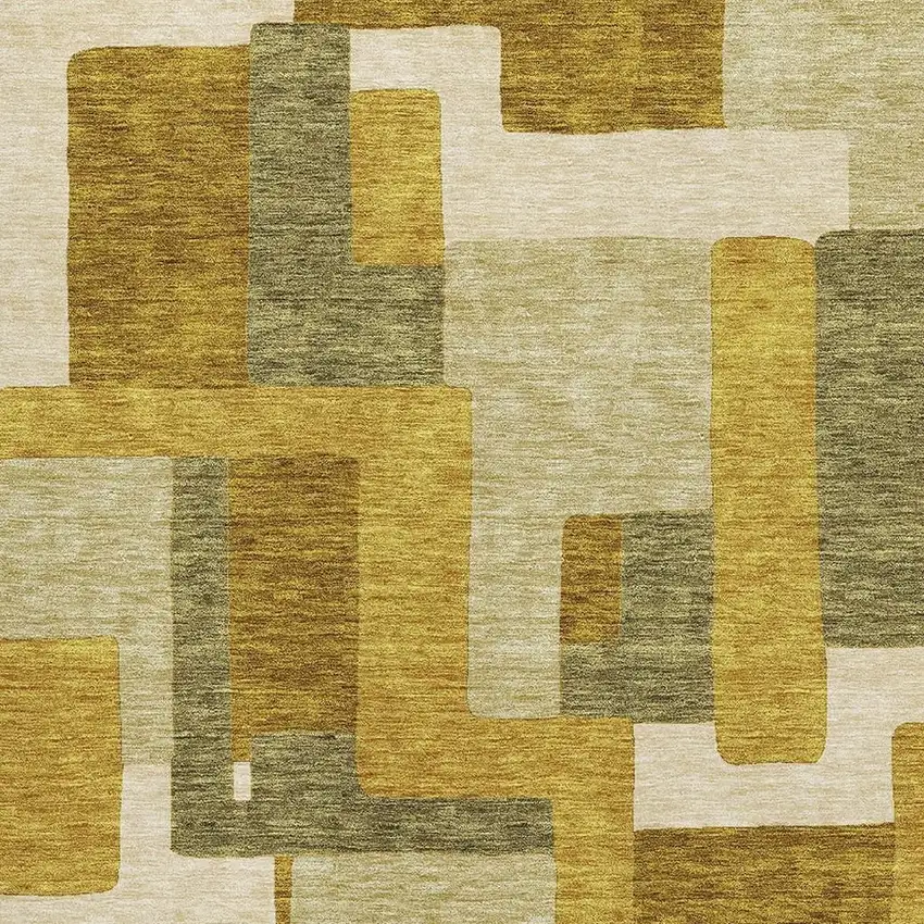 Wheat Ivory And Gold Geometric Washable Area Rug With UV Protection Photo 2