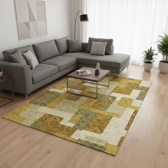 Wheat Ivory And Gold Geometric Washable Area Rug With UV Protection Photo 2