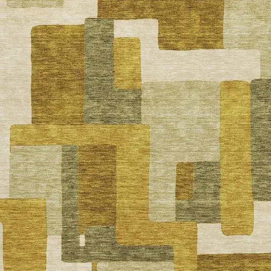 Wheat Ivory And Gold Geometric Washable Area Rug With UV Protection Photo 2