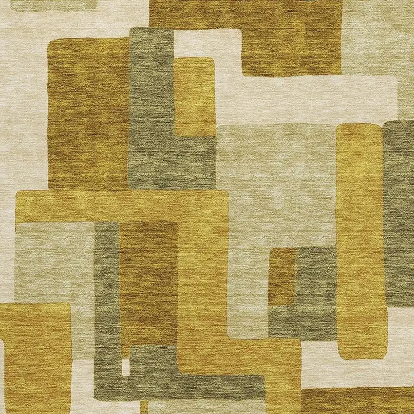 Wheat Ivory And Gold Geometric Washable Area Rug With UV Protection Photo 2