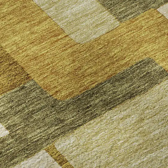 Wheat Ivory And Gold Geometric Washable Area Rug With UV Protection Photo 9