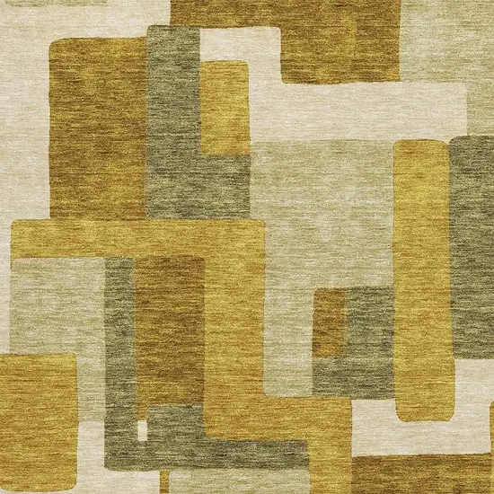 Wheat Ivory And Gold Geometric Washable Area Rug With UV Protection Photo 2