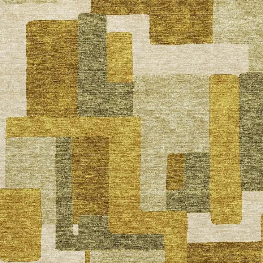 Wheat Ivory And Gold Geometric Washable Area Rug With UV Protection Photo 2