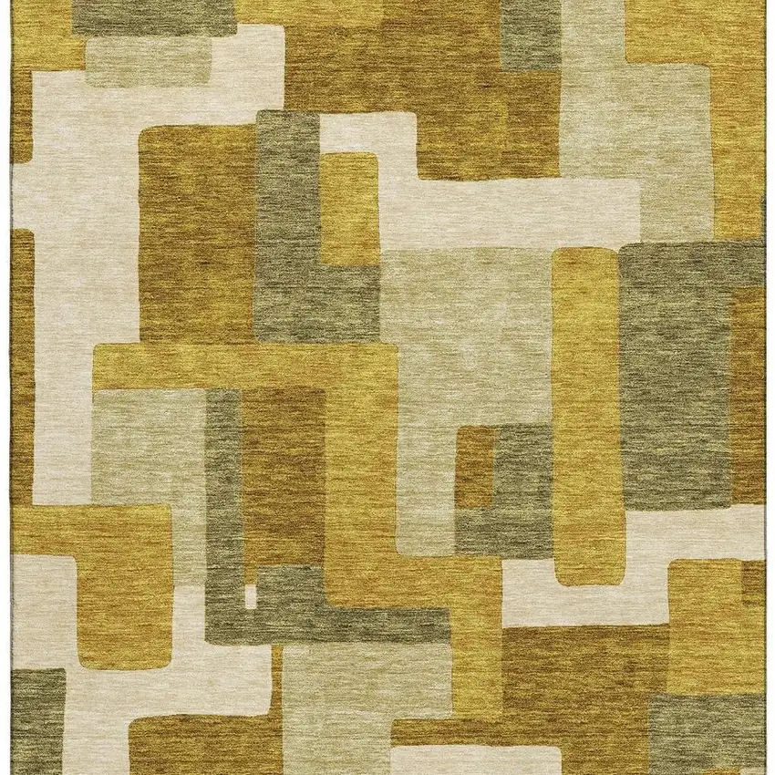 Wheat Ivory And Gold Geometric Washable Area Rug With UV Protection Photo 2