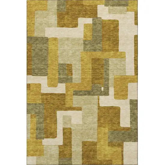 Wheat Ivory And Gold Geometric Washable Area Rug With UV Protection Photo 3