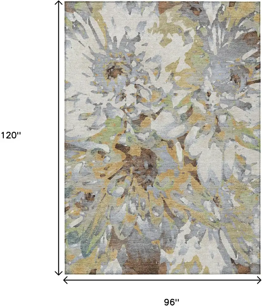 Wheat Ivory And Gray Floral Washable Indoor Outdoor Area Rug Photo 3