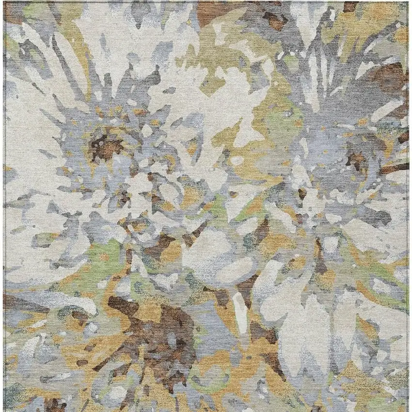 Wheat Ivory And Gray Floral Washable Indoor Outdoor Area Rug Photo 8
