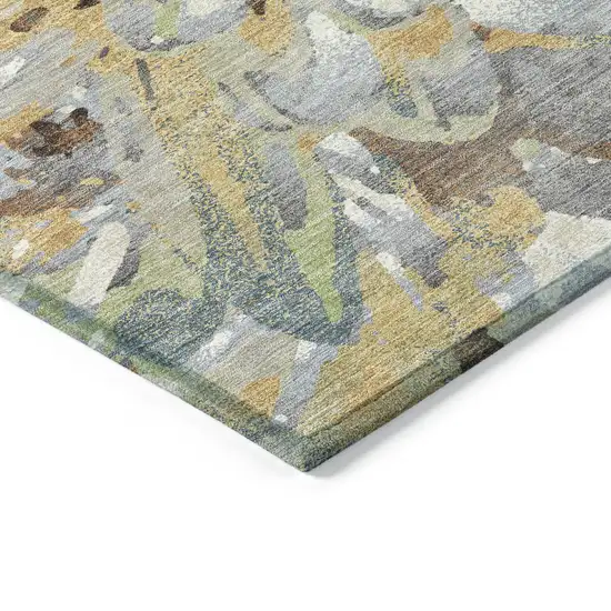 Wheat Ivory And Gray Floral Washable Indoor Outdoor Area Rug Photo 7