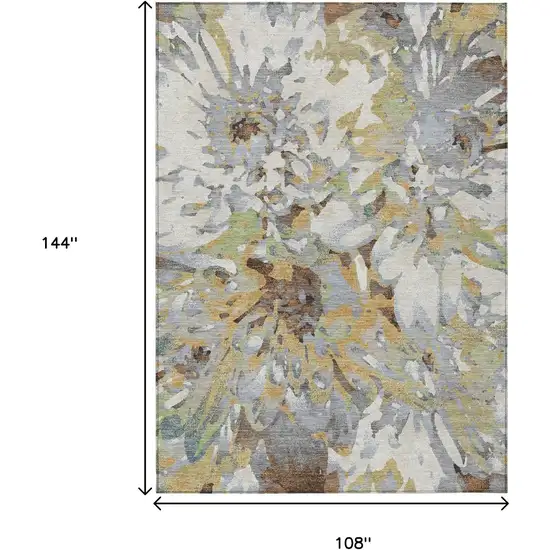 Wheat Ivory And Gray Floral Washable Indoor Outdoor Area Rug Photo 3