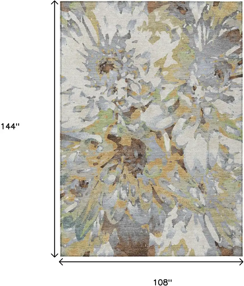 Wheat Ivory And Gray Floral Washable Indoor Outdoor Area Rug Photo 3