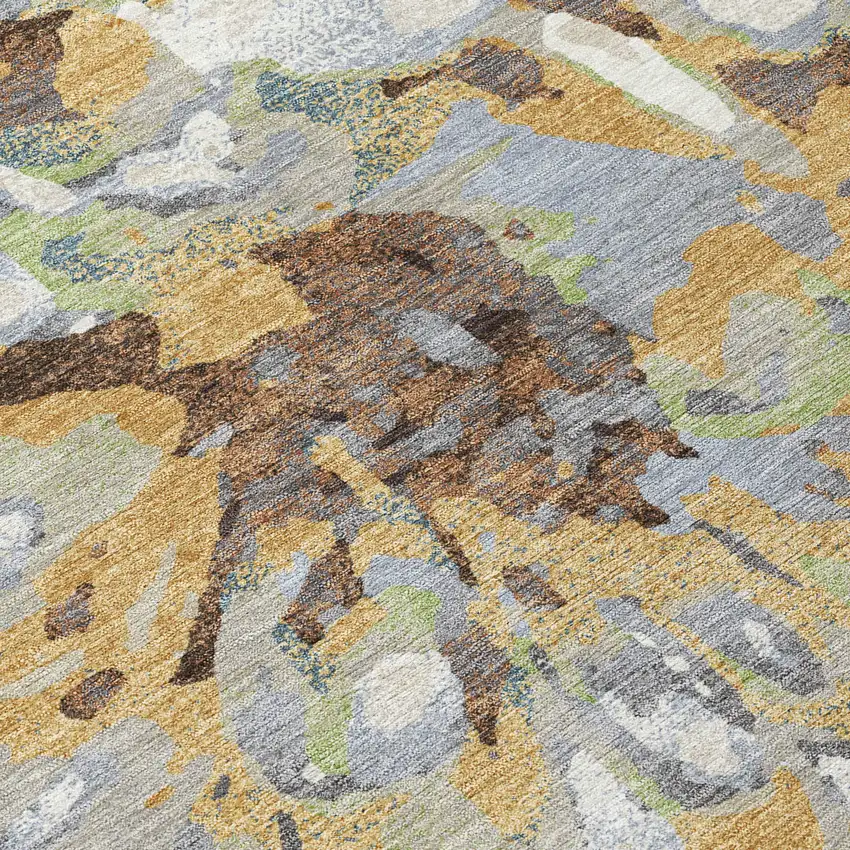 Wheat Ivory And Gray Floral Washable Indoor Outdoor Area Rug Photo 4