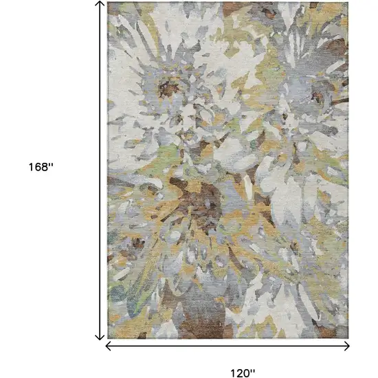 Wheat Ivory And Gray Floral Washable Indoor Outdoor Area Rug Photo 3